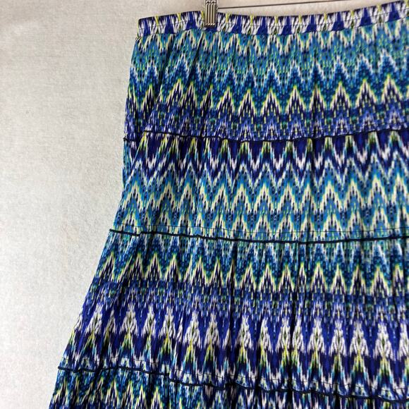 Vintage AGB Chiffon Maxi Skirt Women's Large Lined Blue Teal Chevron Tiered - Picture 6 of 10